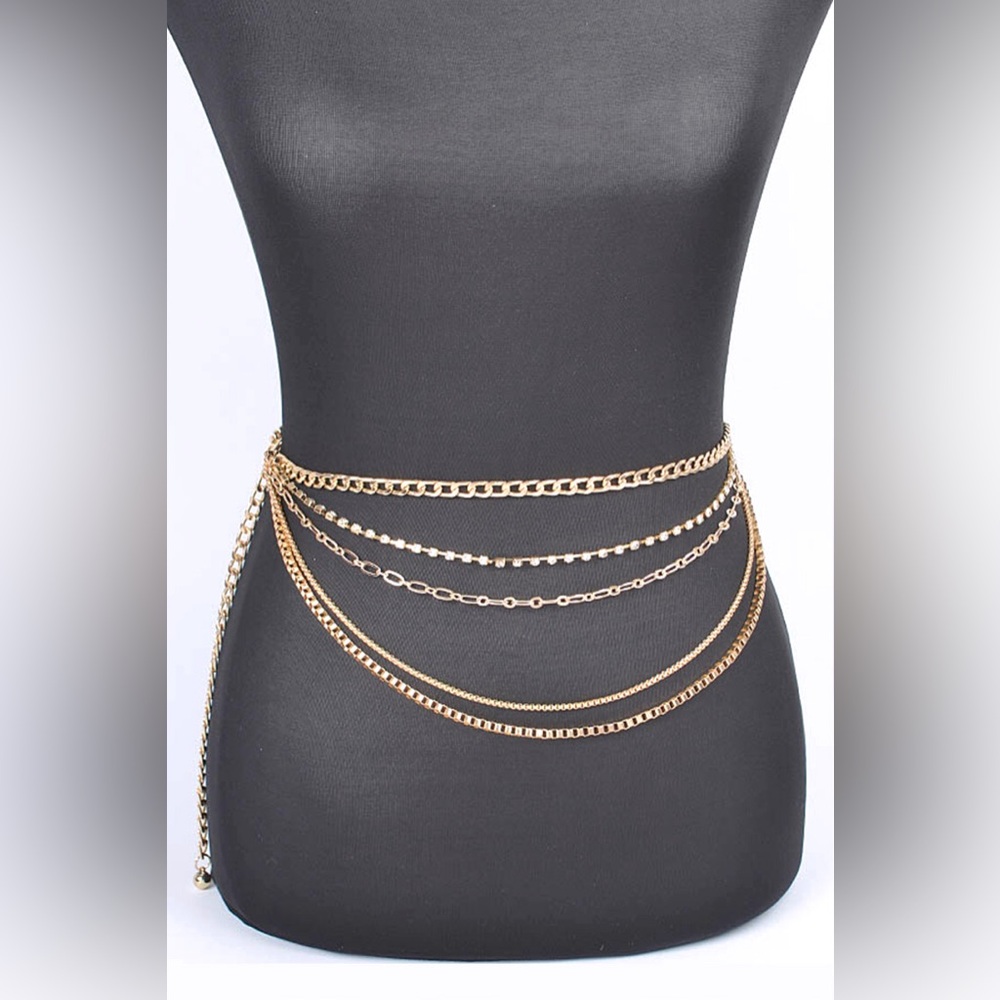 Plus Size Gold Rhinestone Chain Adjustable Statement Belt